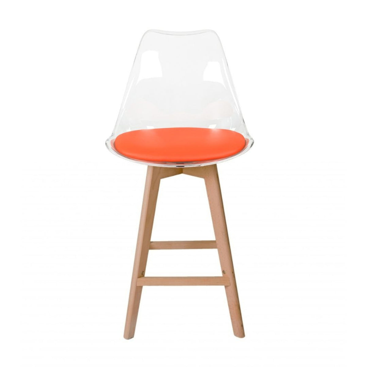 Soho Clear and Orange Plastic Bar Stool with Light Wood Legs