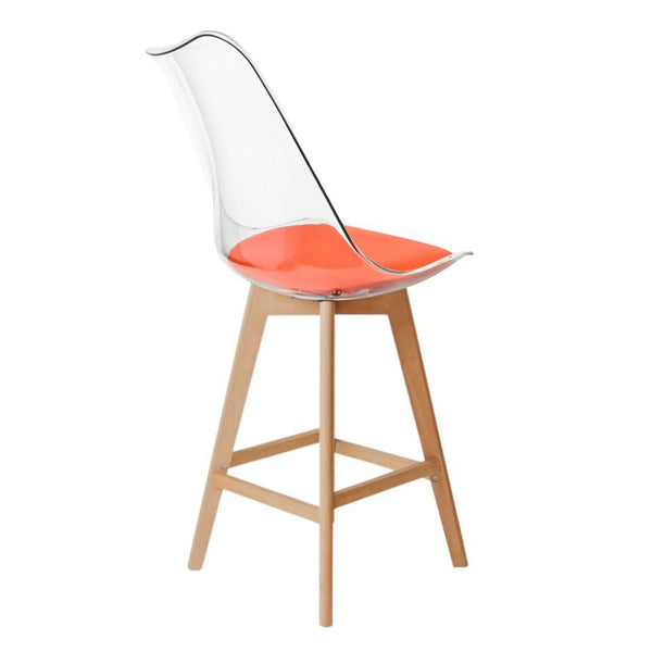 Soho Clear and Orange Plastic Bar Stool with Light Wood Legs