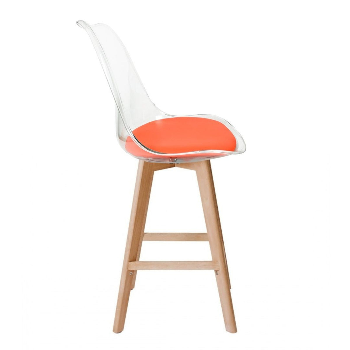 Soho Clear and Orange Plastic Bar Stool with Light Wood Legs