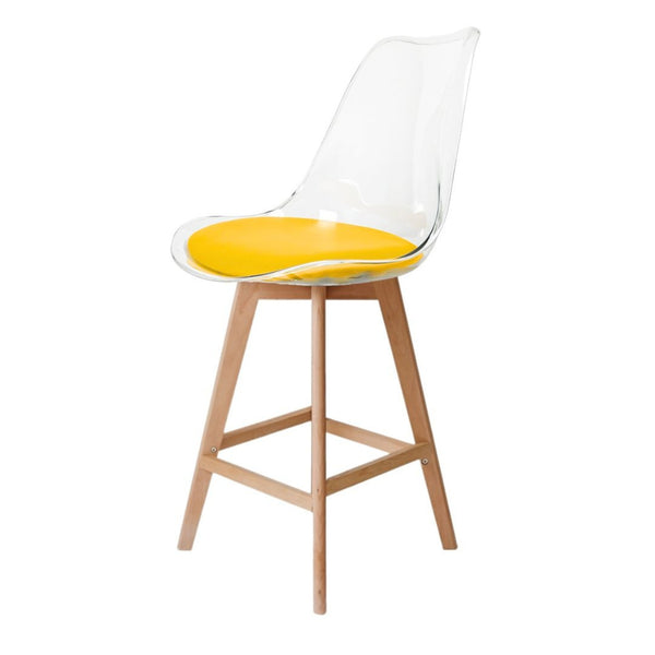 Soho Clear and Yellow Plastic Bar Stool with Light Wood Legs