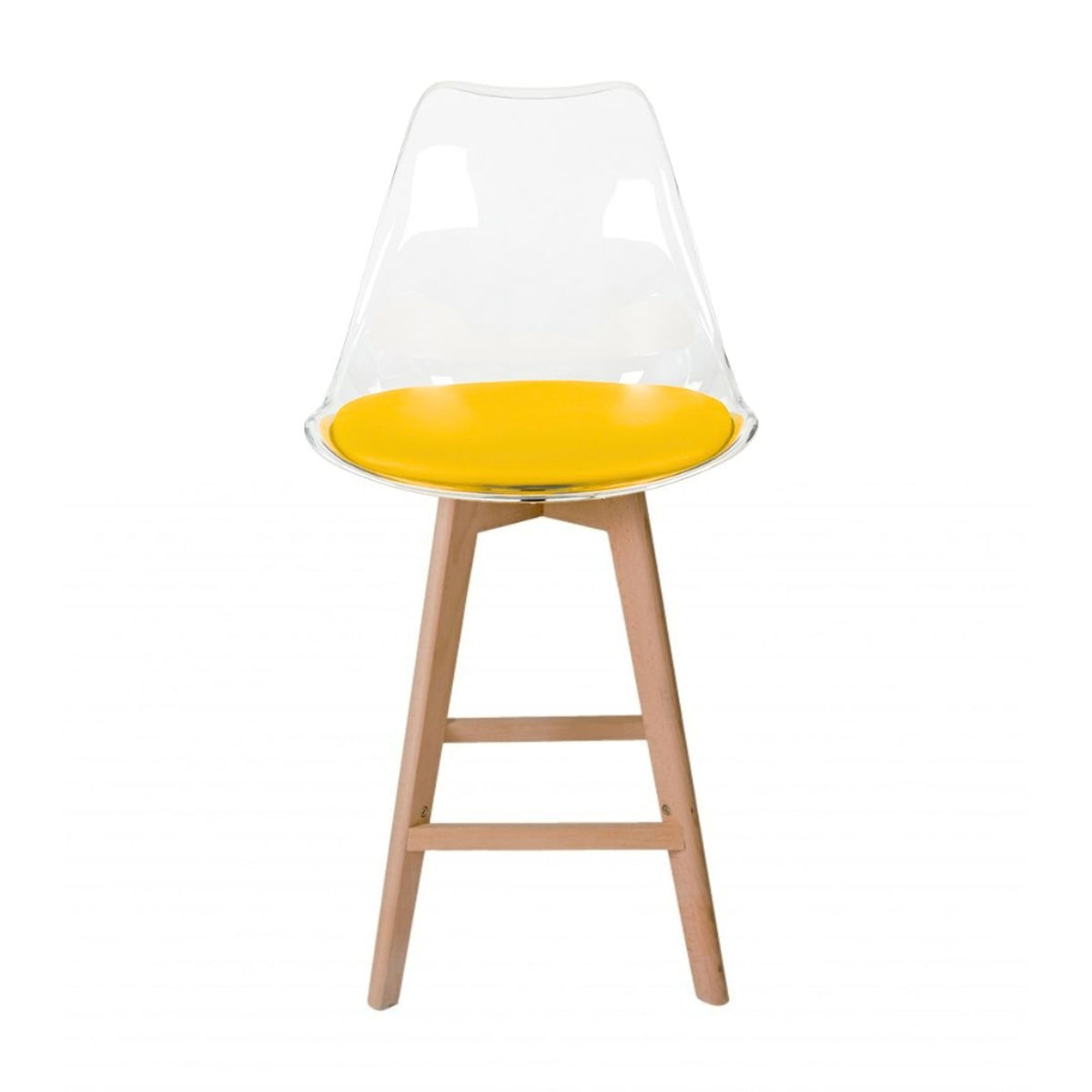 Soho Clear and Yellow Plastic Bar Stool with Light Wood Legs