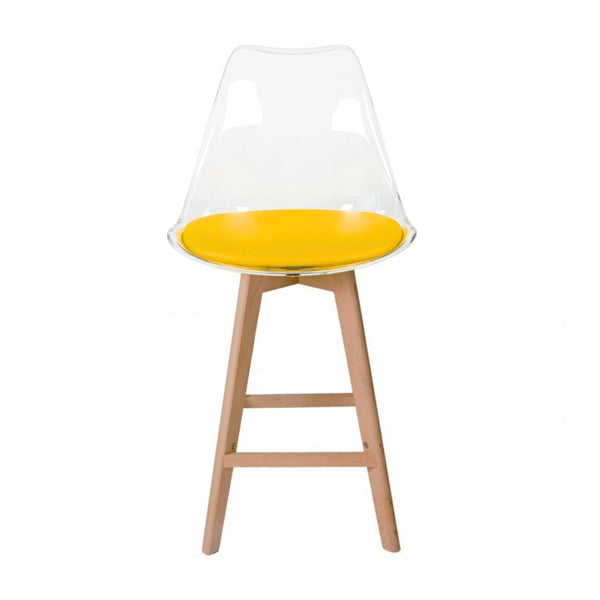 Soho Clear and Yellow Plastic Bar Stool with Light Wood Legs