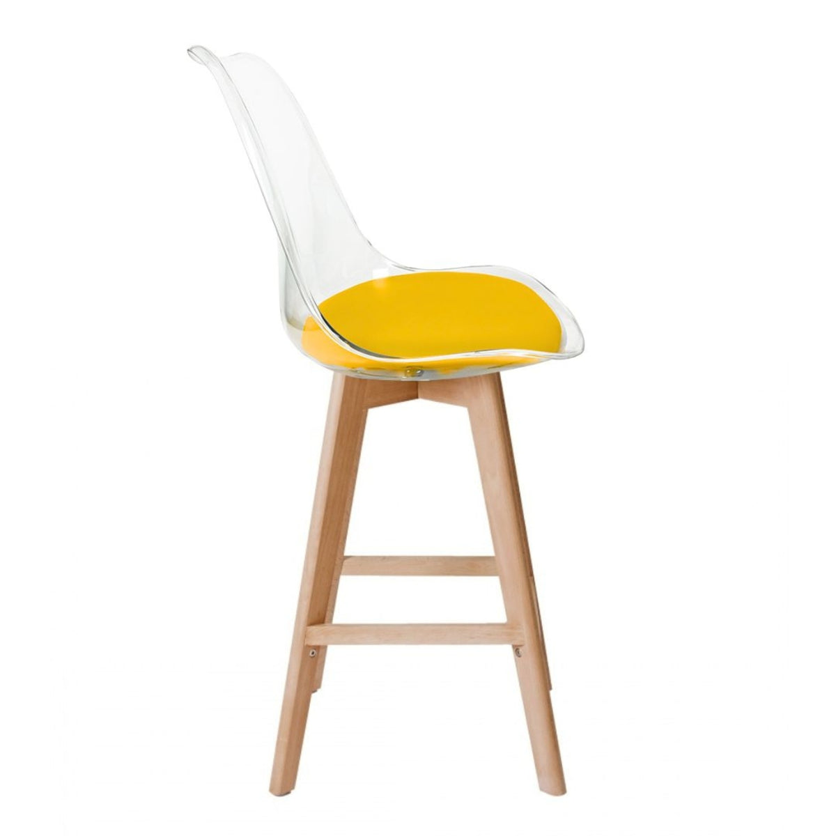 Soho Clear and Yellow Plastic Bar Stool with Light Wood Legs
