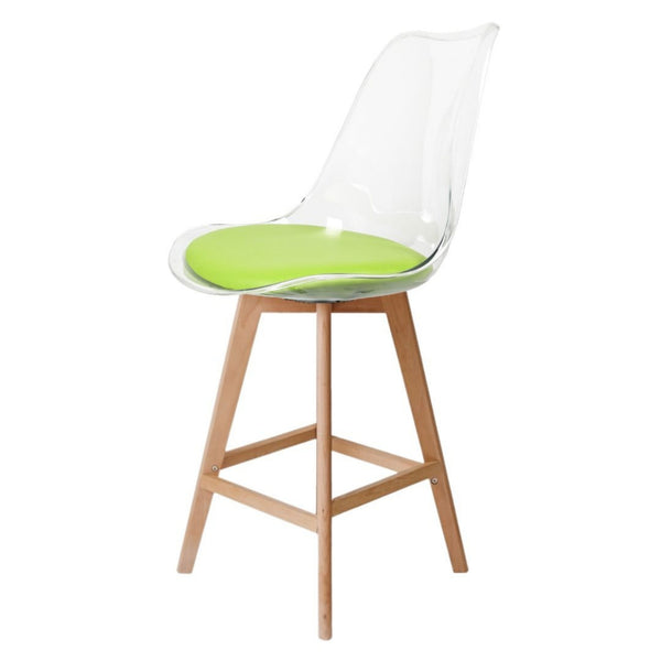 Soho Clear and Green Plastic Bar Stool with Light Wood Legs
