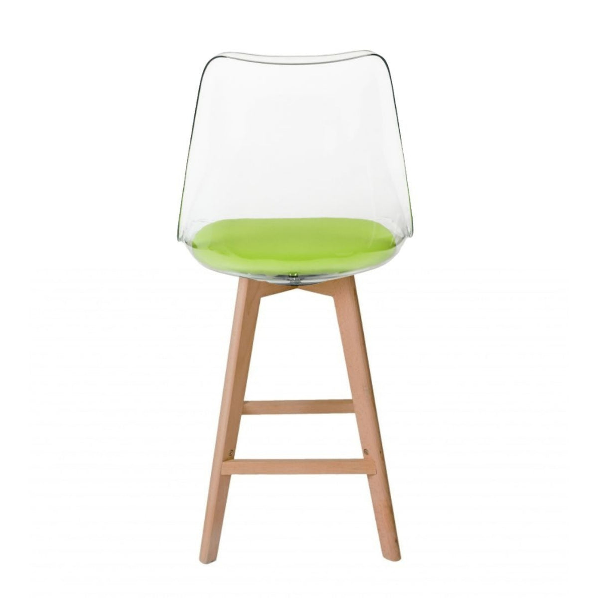 Soho Clear and Green Plastic Bar Stool with Light Wood Legs