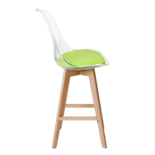 Soho Clear and Green Plastic Bar Stool with Light Wood Legs