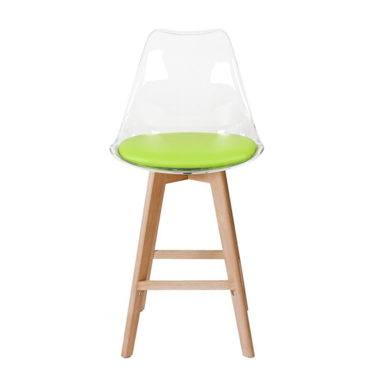 Soho Clear and Green Plastic Bar Stool with Light Wood Legs