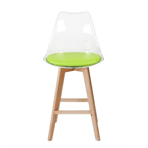 Soho Clear and Green Plastic Bar Stool with Light Wood Legs