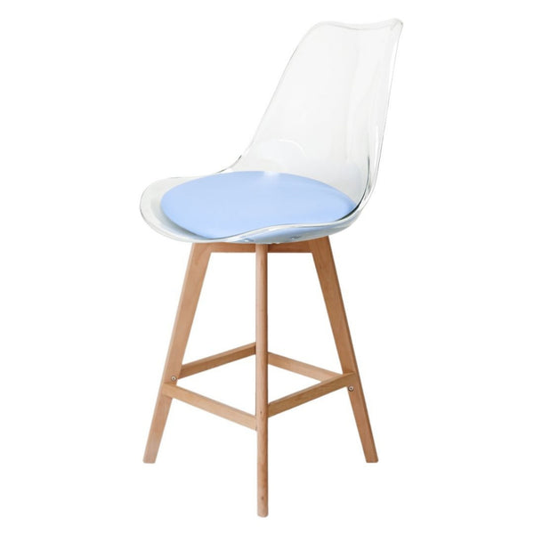 Soho Clear and Blue Plastic Bar Stool with Light Wood Legs