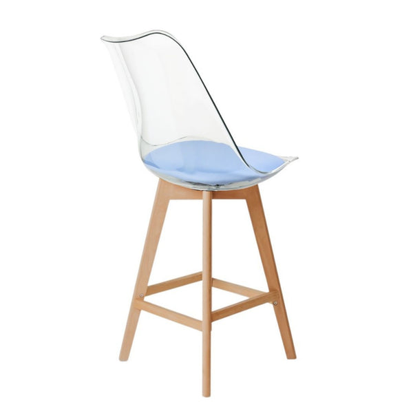 Soho Clear and Blue Plastic Bar Stool with Light Wood Legs
