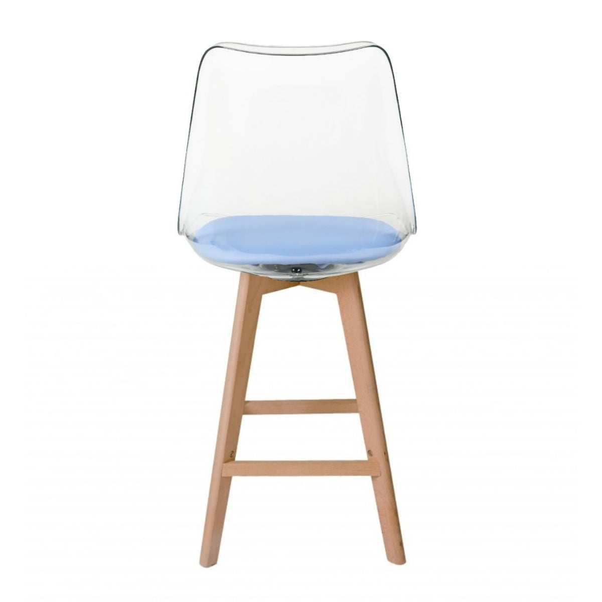 Soho Clear and Blue Plastic Bar Stool with Light Wood Legs