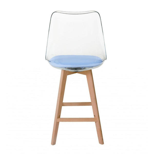 Soho Clear and Blue Plastic Bar Stool with Light Wood Legs