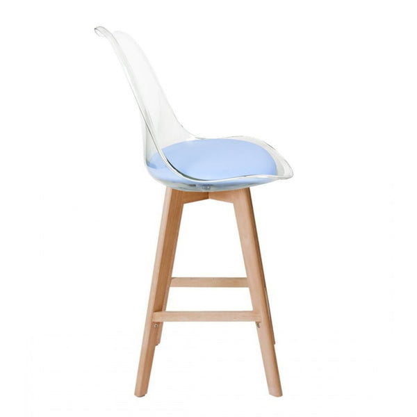Soho Clear and Blue Plastic Bar Stool with Light Wood Legs