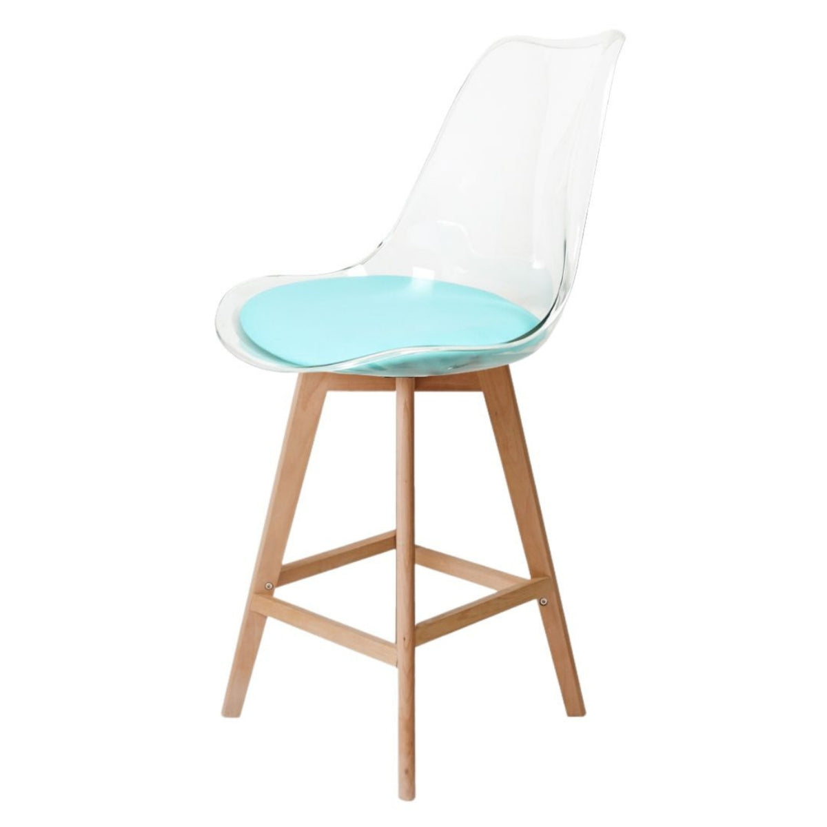 Soho Clear and Aqua Plastic Bar Stool with Light Wood Legs