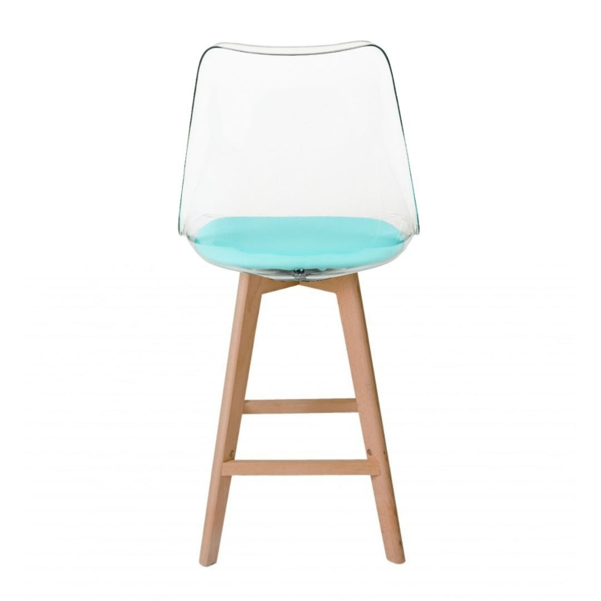 Soho Clear and Aqua Plastic Bar Stool with Light Wood Legs