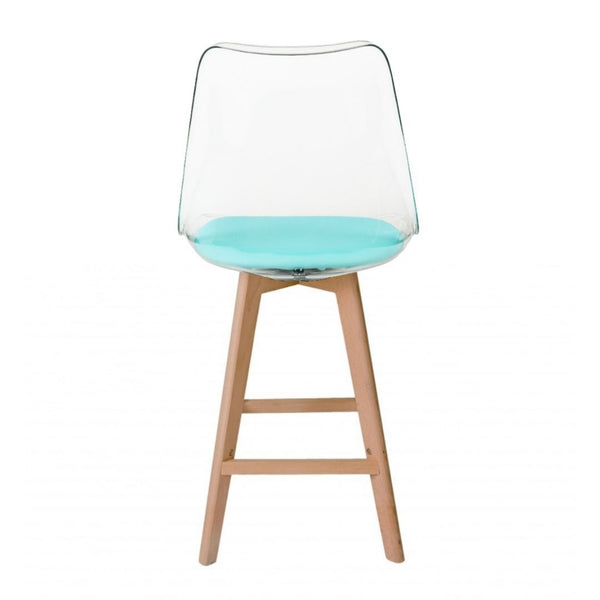 Soho Clear and Aqua Plastic Bar Stool with Light Wood Legs