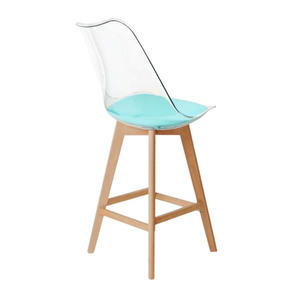 Soho Clear and Aqua Plastic Bar Stool with Light Wood Legs