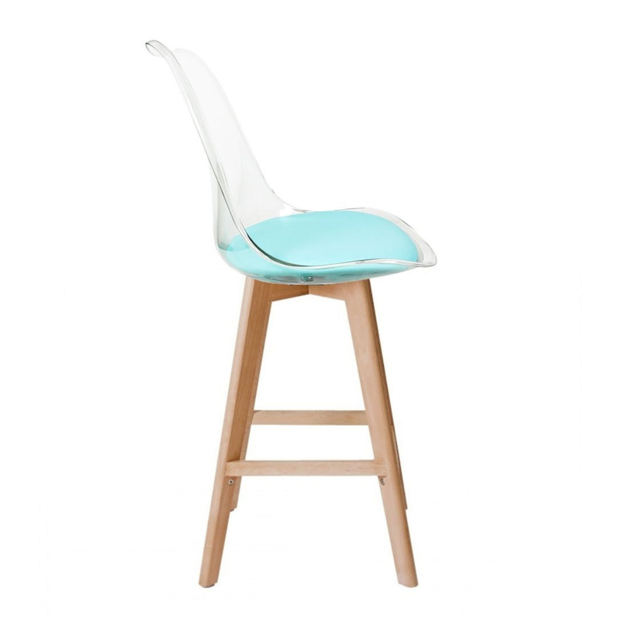 Soho Clear and Aqua Plastic Bar Stool with Light Wood Legs