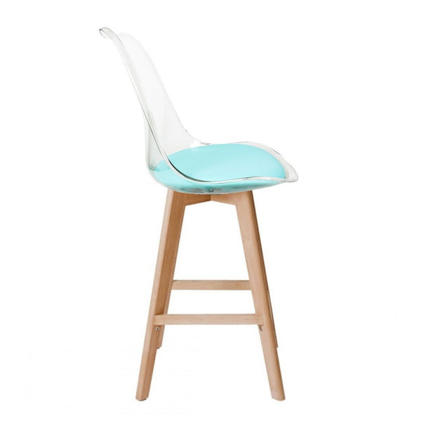 Soho Clear and Aqua Plastic Bar Stool with Light Wood Legs