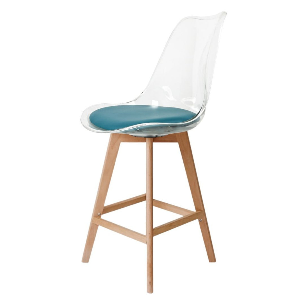 Soho Clear and Teal Plastic Bar Stool with Light Wood Legs