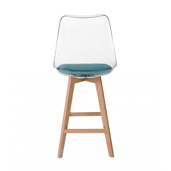 Soho Clear and Teal Plastic Bar Stool with Light Wood Legs