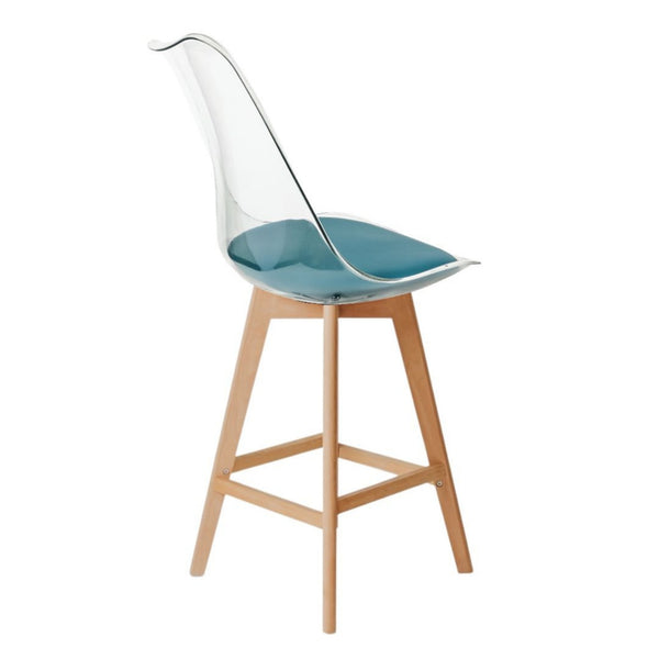 Soho Clear and Teal Plastic Bar Stool with Light Wood Legs