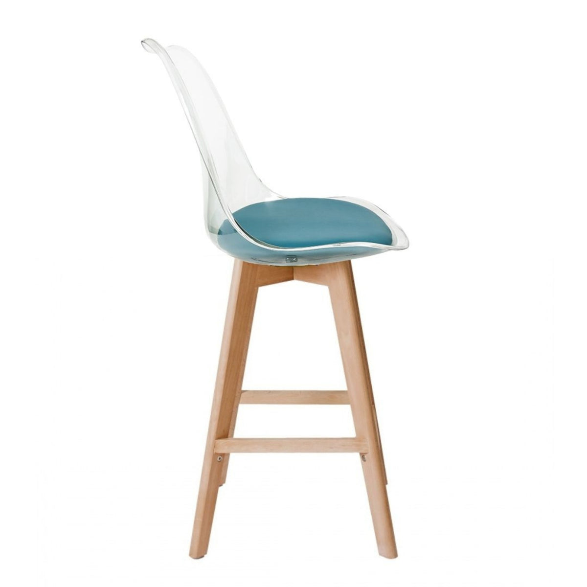 Soho Clear and Teal Plastic Bar Stool with Light Wood Legs