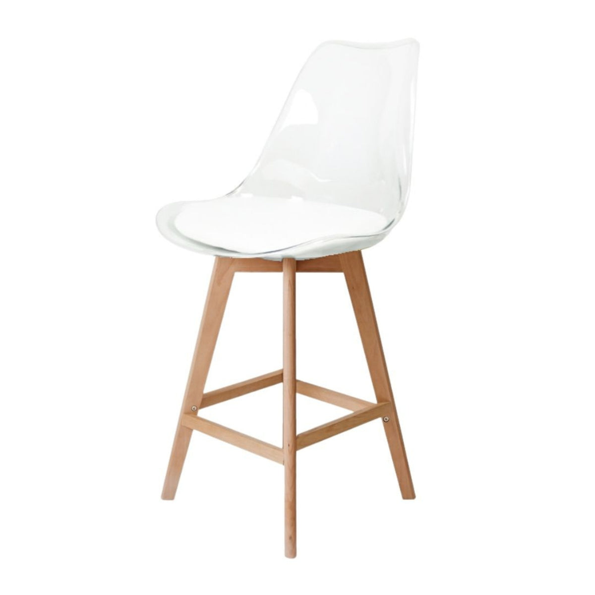 Soho Clear and White Plastic Bar Stool with Light Wood Legs