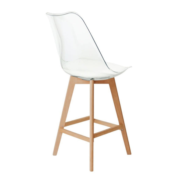 Soho Clear and White Plastic Bar Stool with Light Wood Legs