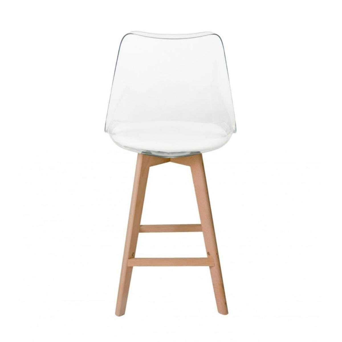 Soho Clear and White Plastic Bar Stool with Light Wood Legs