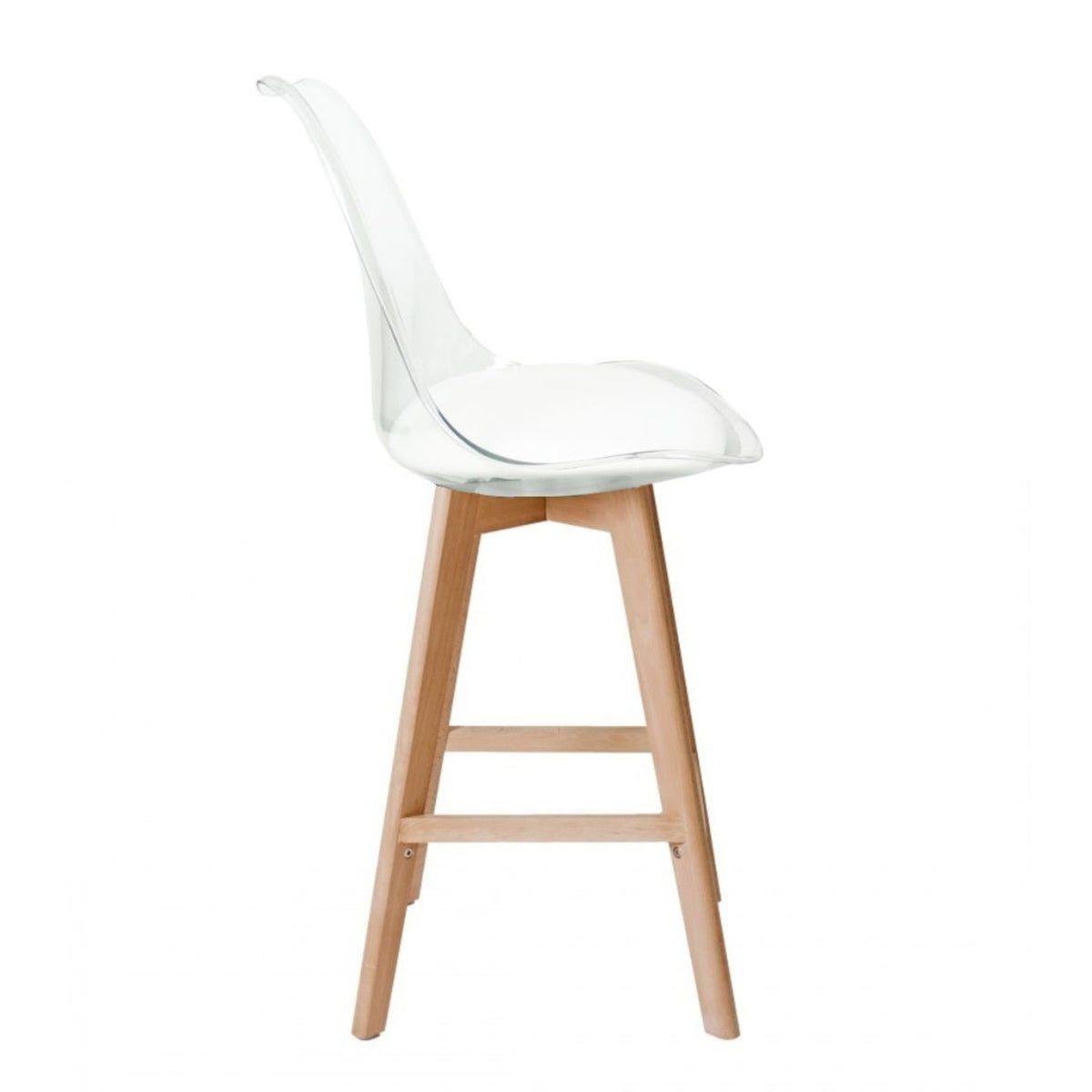 Soho Clear and White Plastic Bar Stool with Light Wood Legs