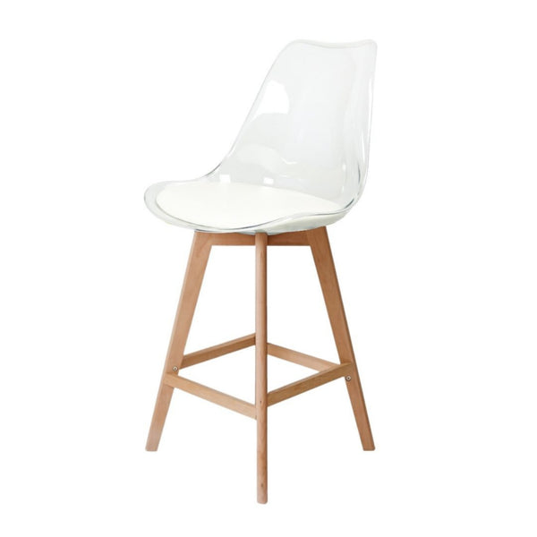 Soho Clear and Vanilla Plastic Bar Stool with Light Wood Legs