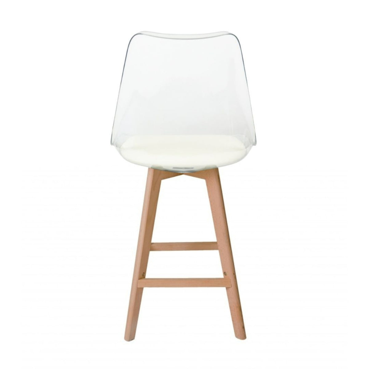 Soho Clear and Vanilla Plastic Bar Stool with Light Wood Legs