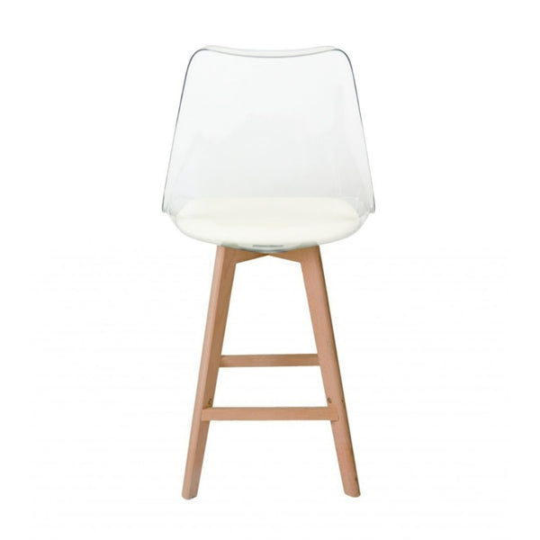 Soho Clear and Vanilla Plastic Bar Stool with Light Wood Legs