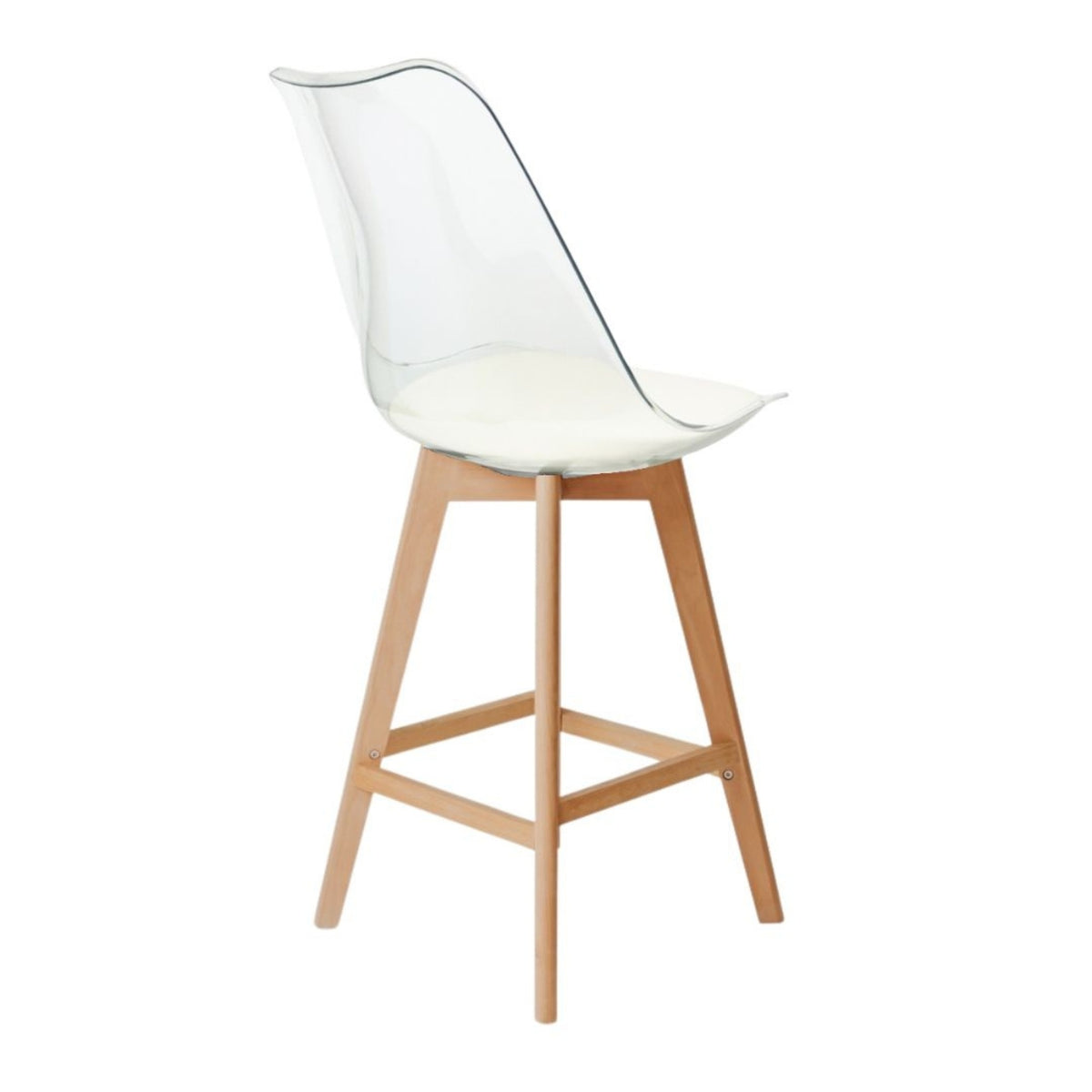 Soho Clear and Vanilla Plastic Bar Stool with Light Wood Legs