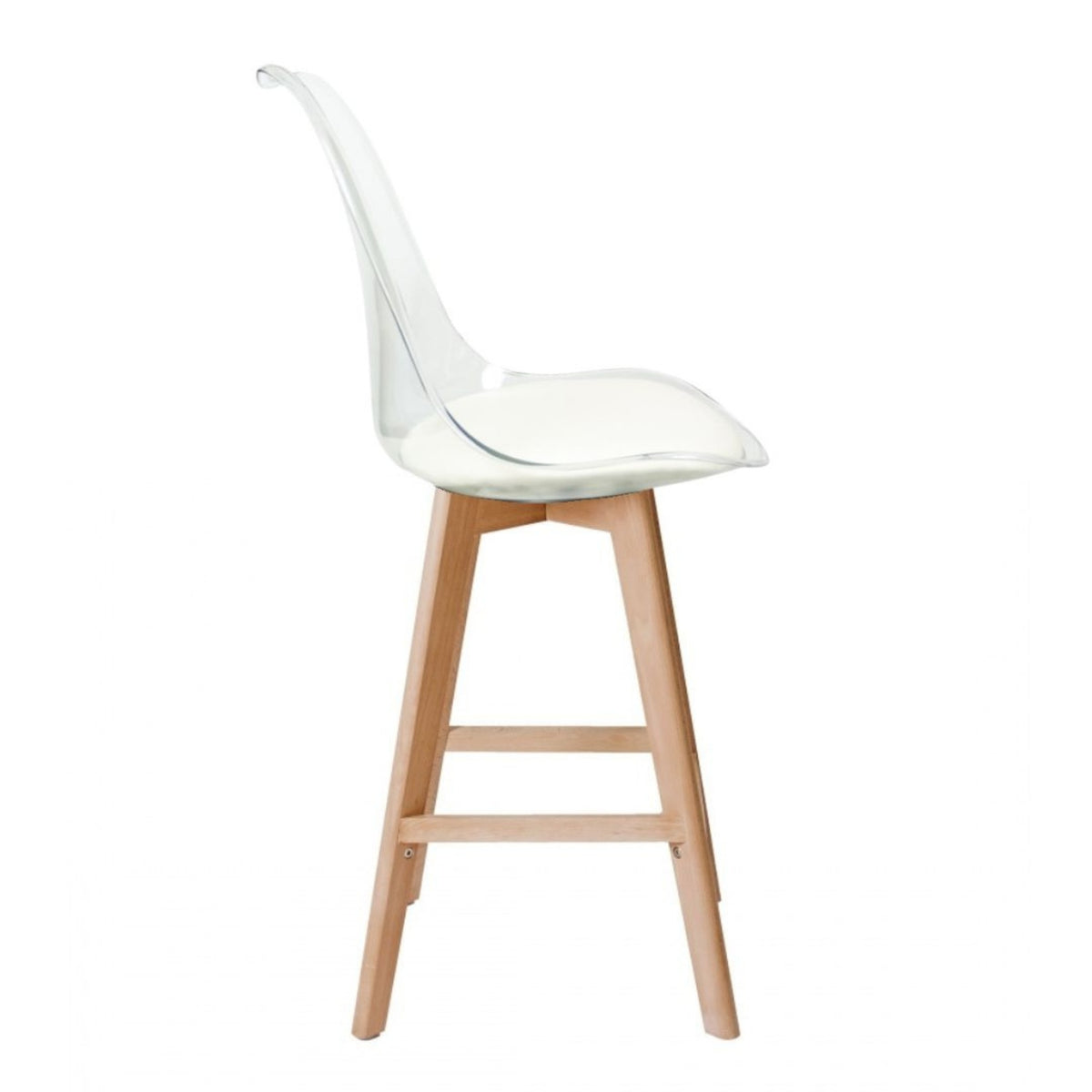 Soho Clear and Vanilla Plastic Bar Stool with Light Wood Legs
