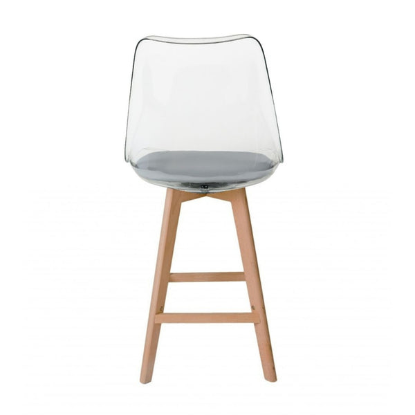 Soho Clear and Light Grey Plastic Bar Stool with Light Wood Legs