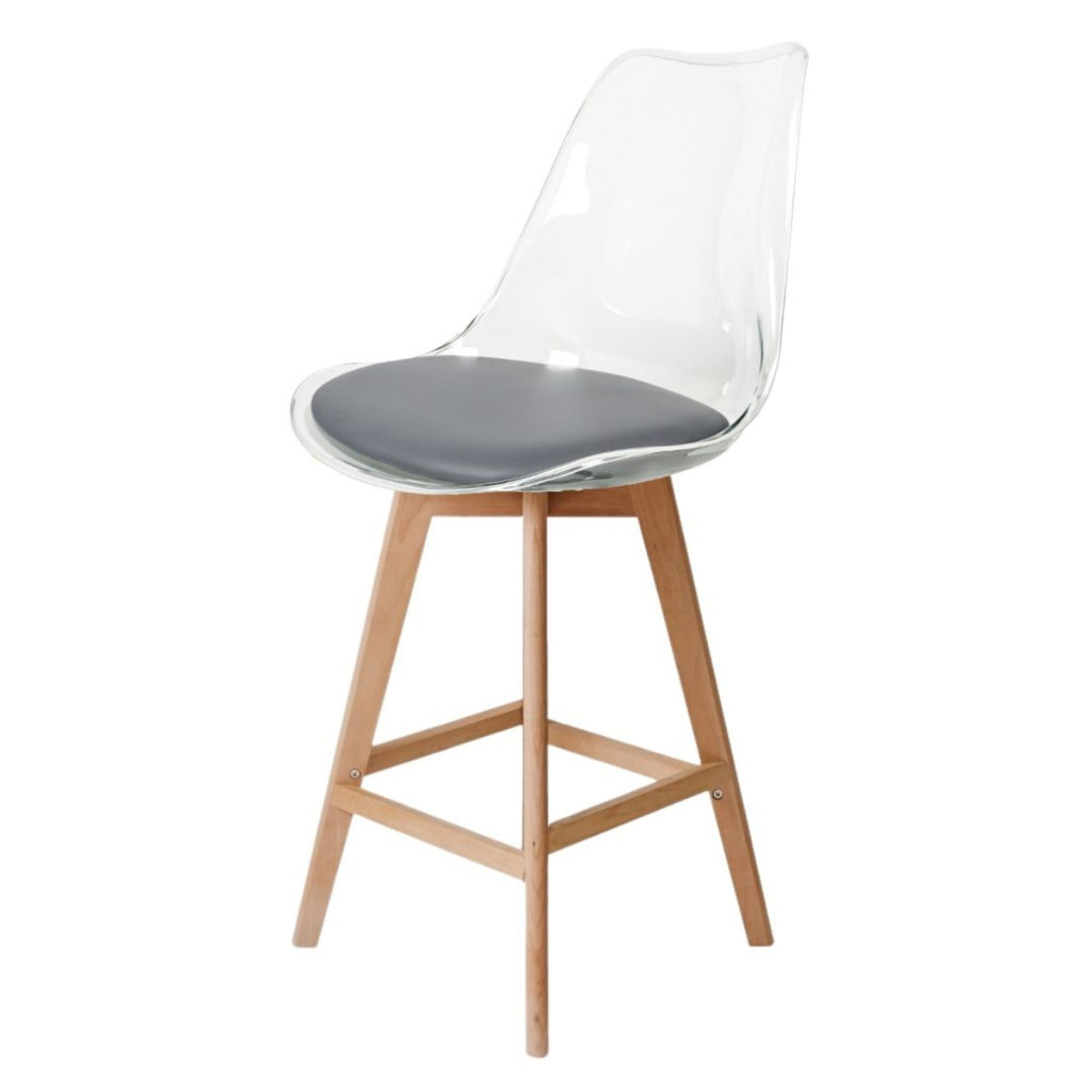 Soho Clear and Dark Grey Plastic Bar Stool with Light Wood Legs