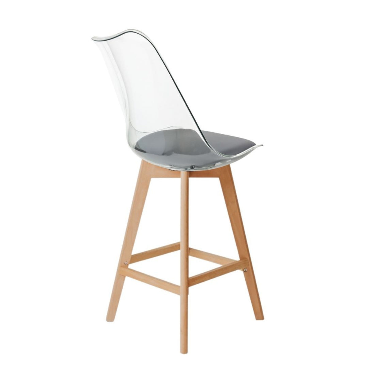 Soho Clear and Dark Grey Plastic Bar Stool with Light Wood Legs