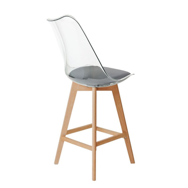 Soho Clear and Dark Grey Plastic Bar Stool with Light Wood Legs
