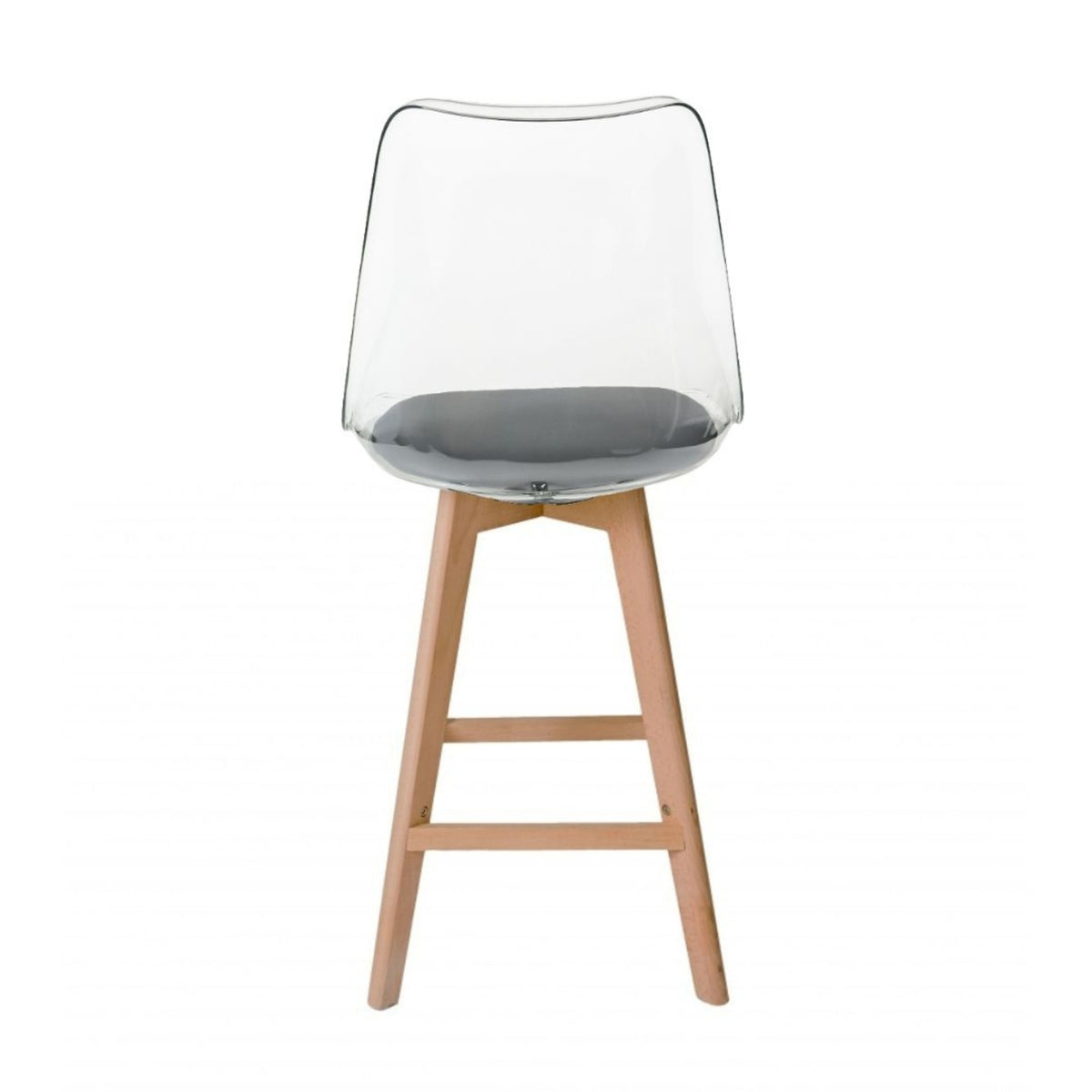 Soho Clear and Dark Grey Plastic Bar Stool with Light Wood Legs