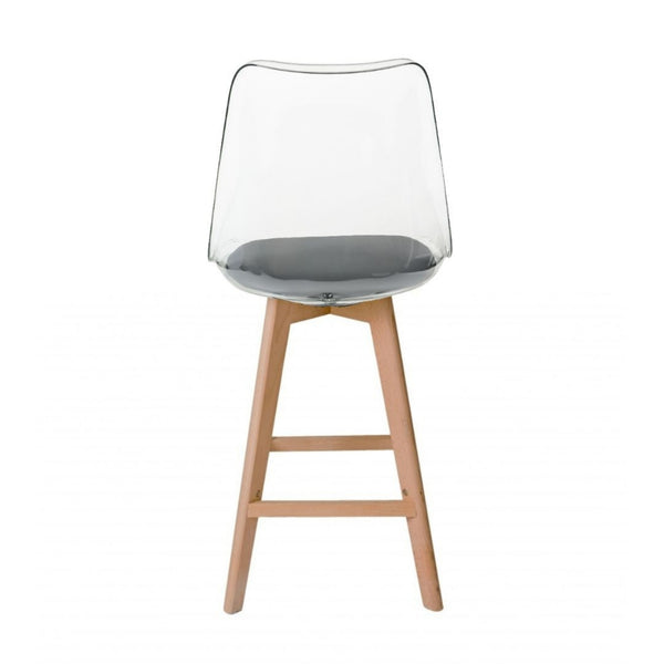 Soho Clear and Dark Grey Plastic Bar Stool with Light Wood Legs
