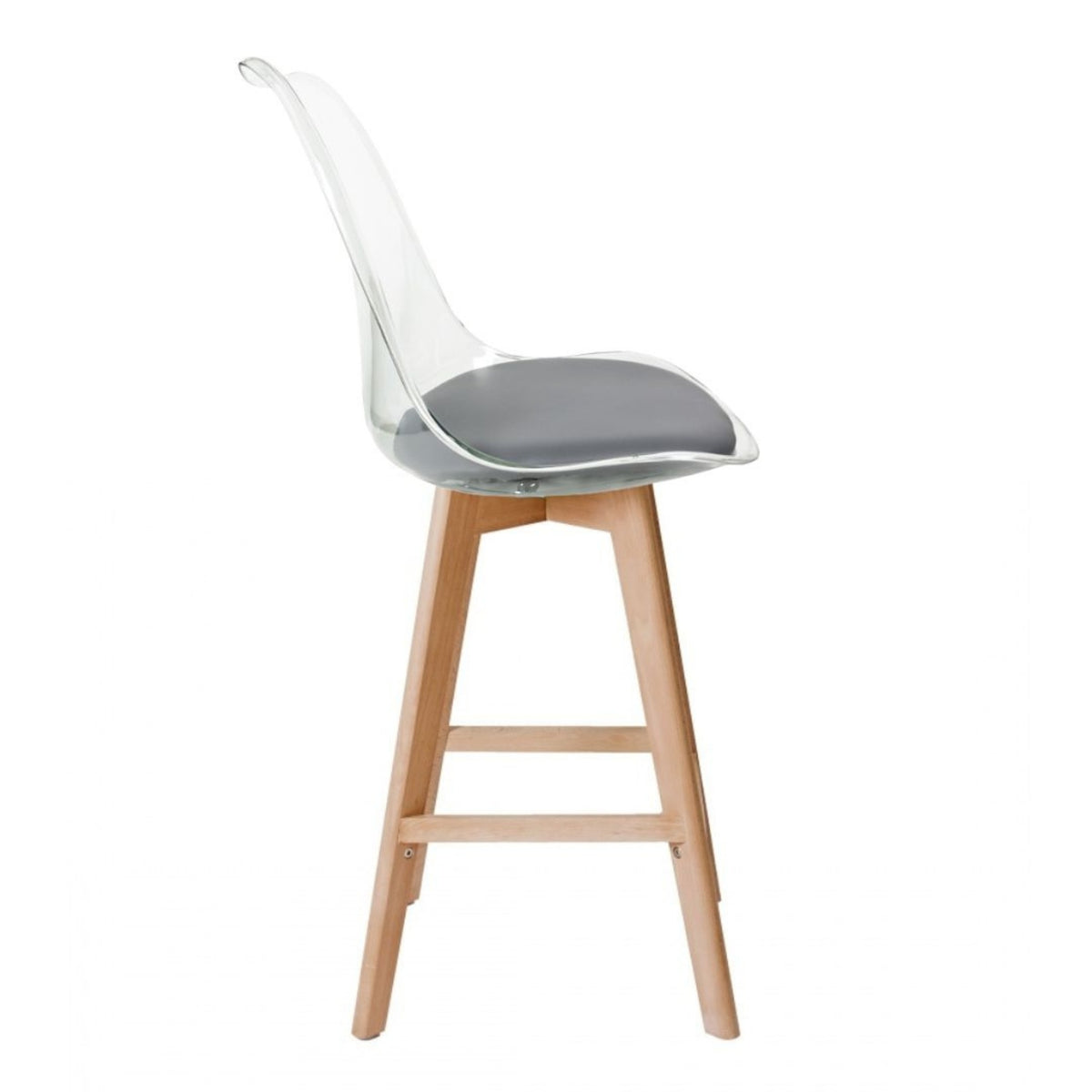 Soho Clear and Dark Grey Plastic Bar Stool with Light Wood Legs