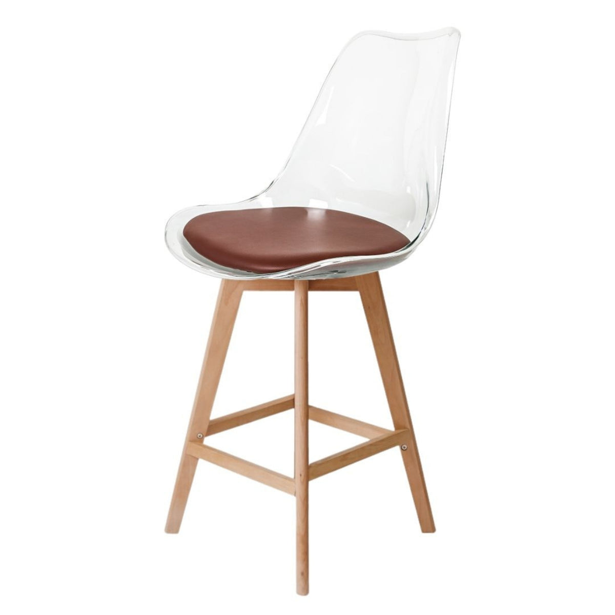 Soho Clear and Chocolate Plastic Bar Stool with Light Wood Legs