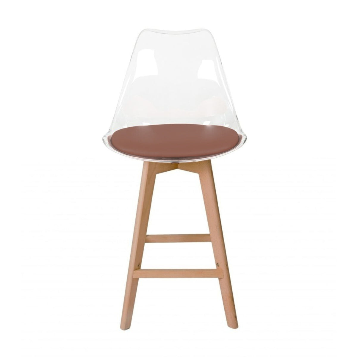 Soho Clear and Chocolate Plastic Bar Stool with Light Wood Legs