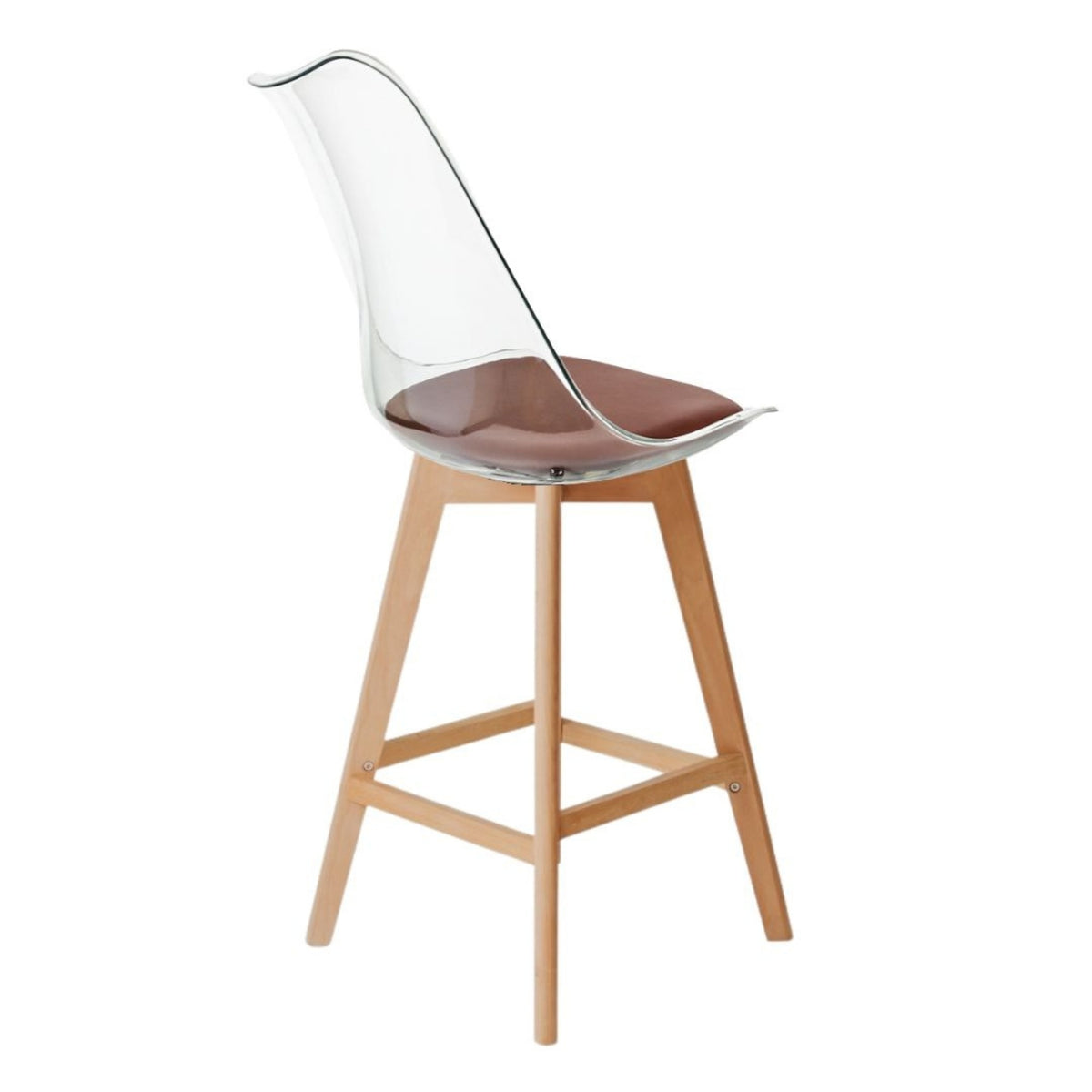 Soho Clear and Chocolate Plastic Bar Stool with Light Wood Legs