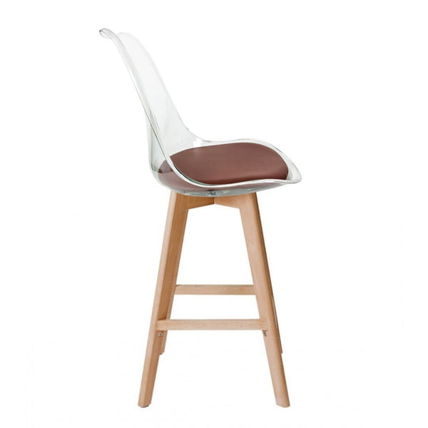 Soho Clear and Chocolate Plastic Bar Stool with Light Wood Legs