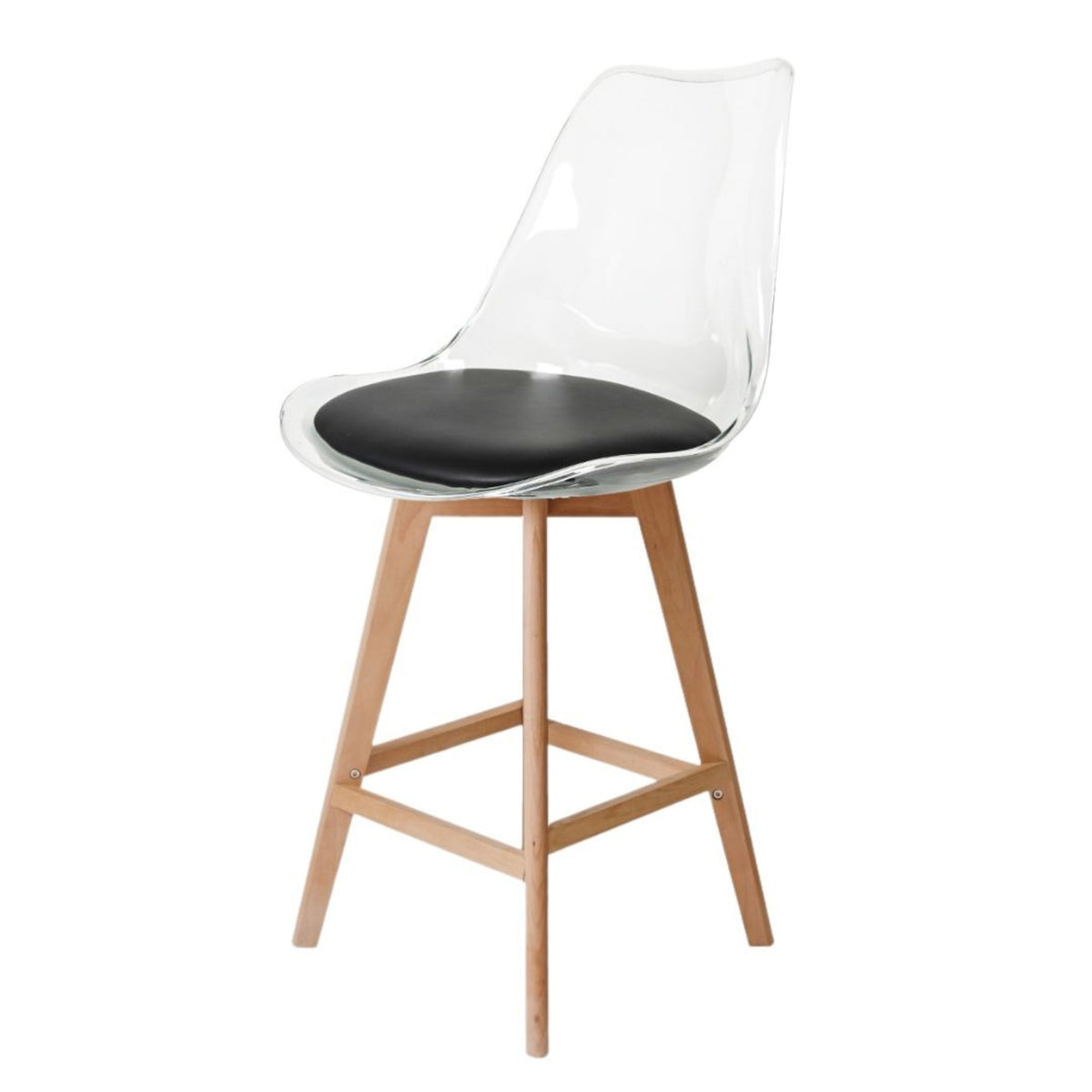 Soho Clear and Black Plastic Bar Stool with Light Wood Legs