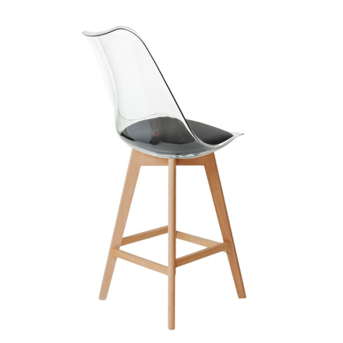 Soho Clear and Black Plastic Bar Stool with Light Wood Legs