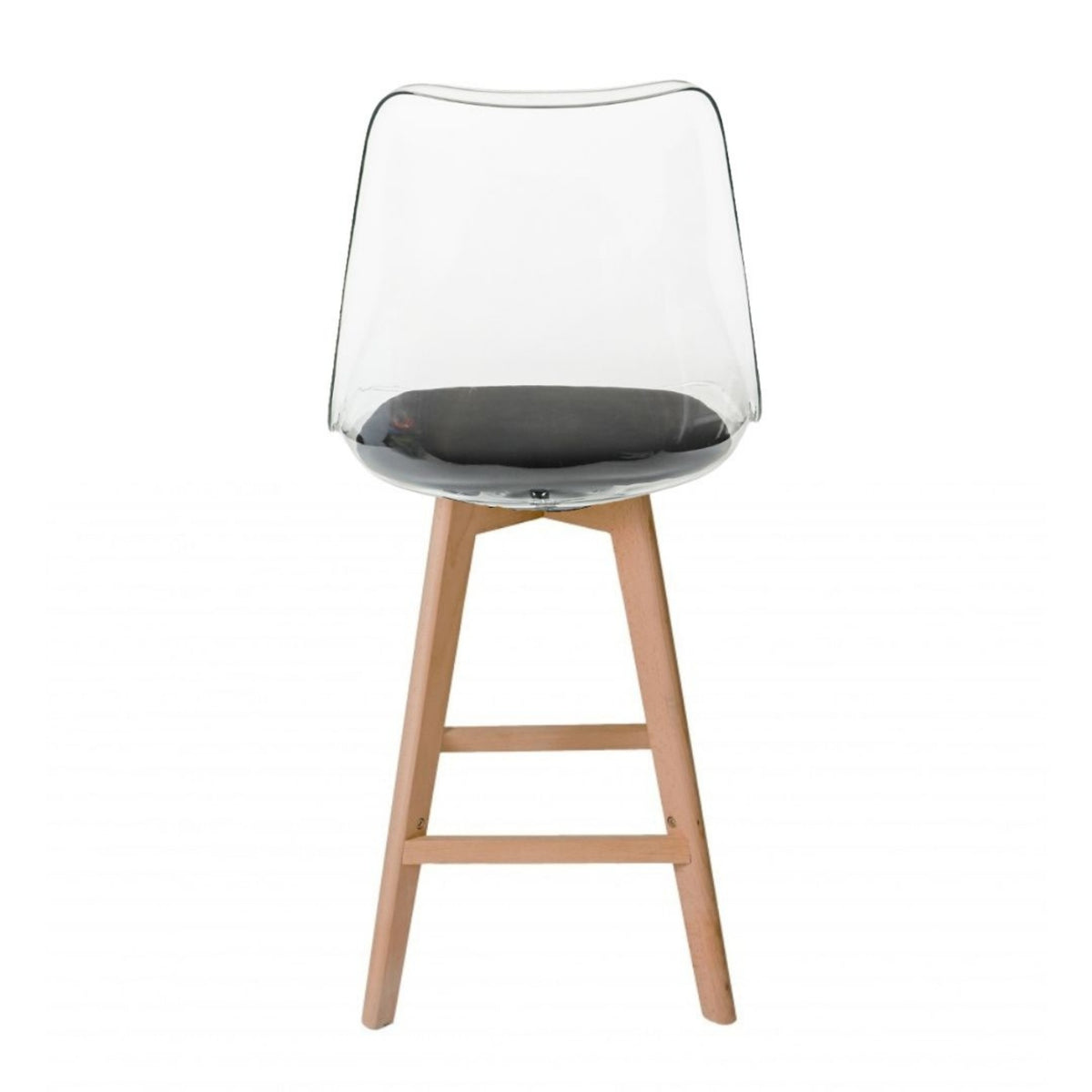 Soho Clear and Black Plastic Bar Stool with Light Wood Legs
